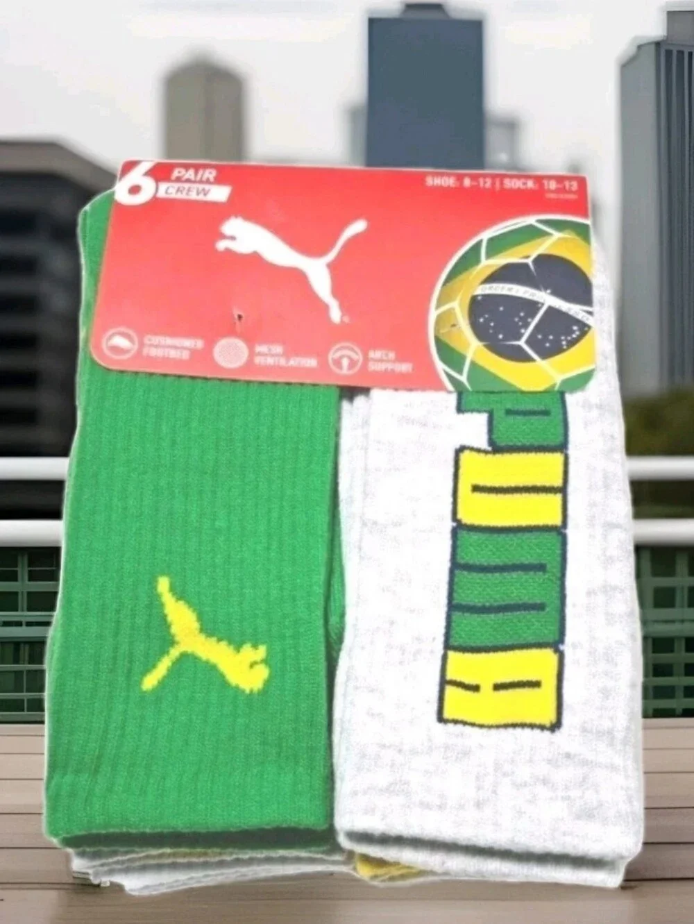 PUMA: MEN'S: (6) PACK: BRAZIL: CREW SOCKS: SOCCER: SIZE: 10-12: BRAND NEW